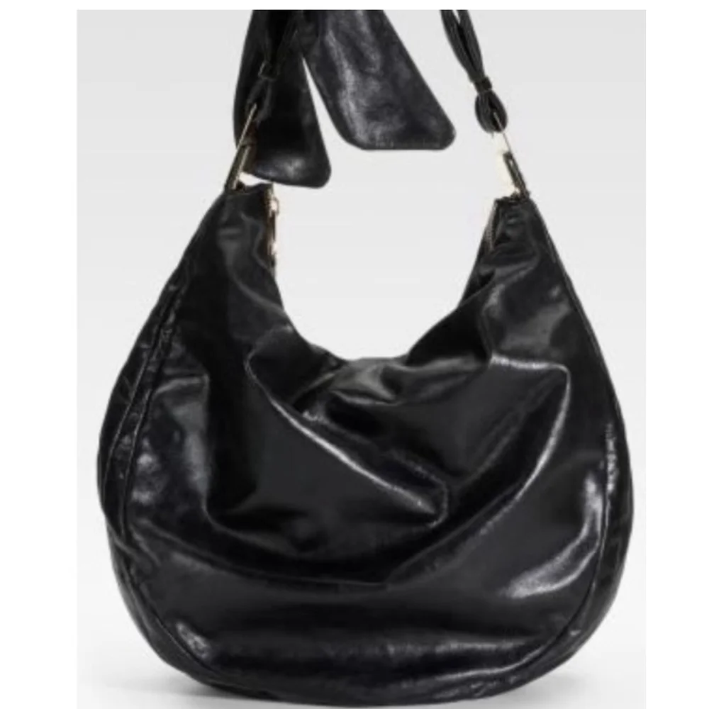 Badgley Mischka Black Leather Carina Hobo Shoulder Bag